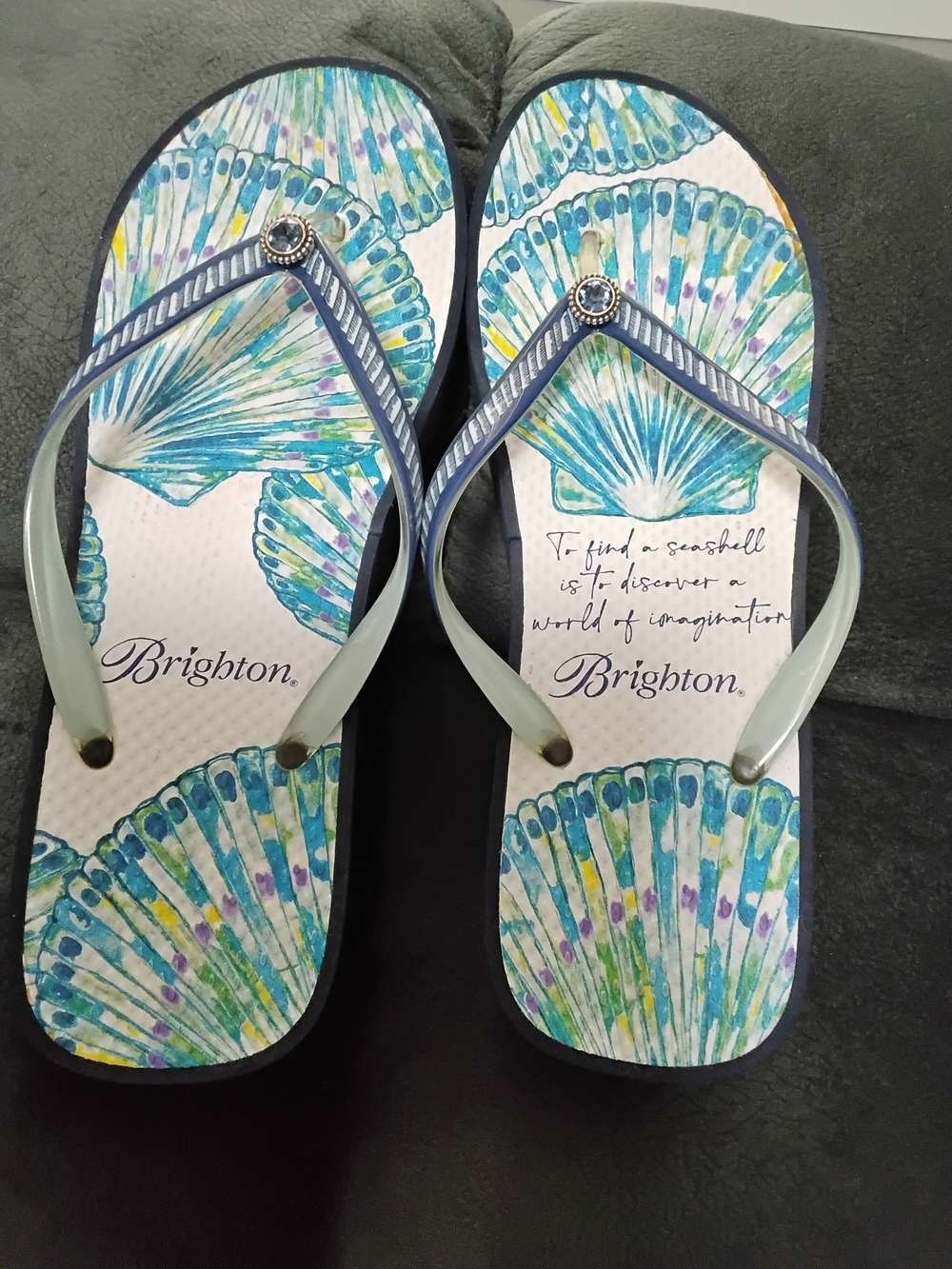 Brighton Women's Seashell Print Flip Flops in Teal